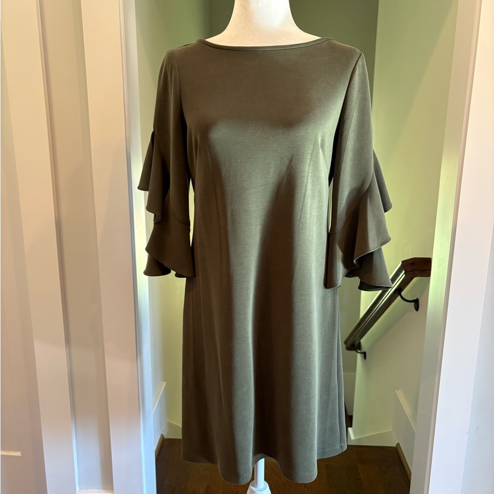 Taylor Olive Long Sleeve Dress with Ruffles